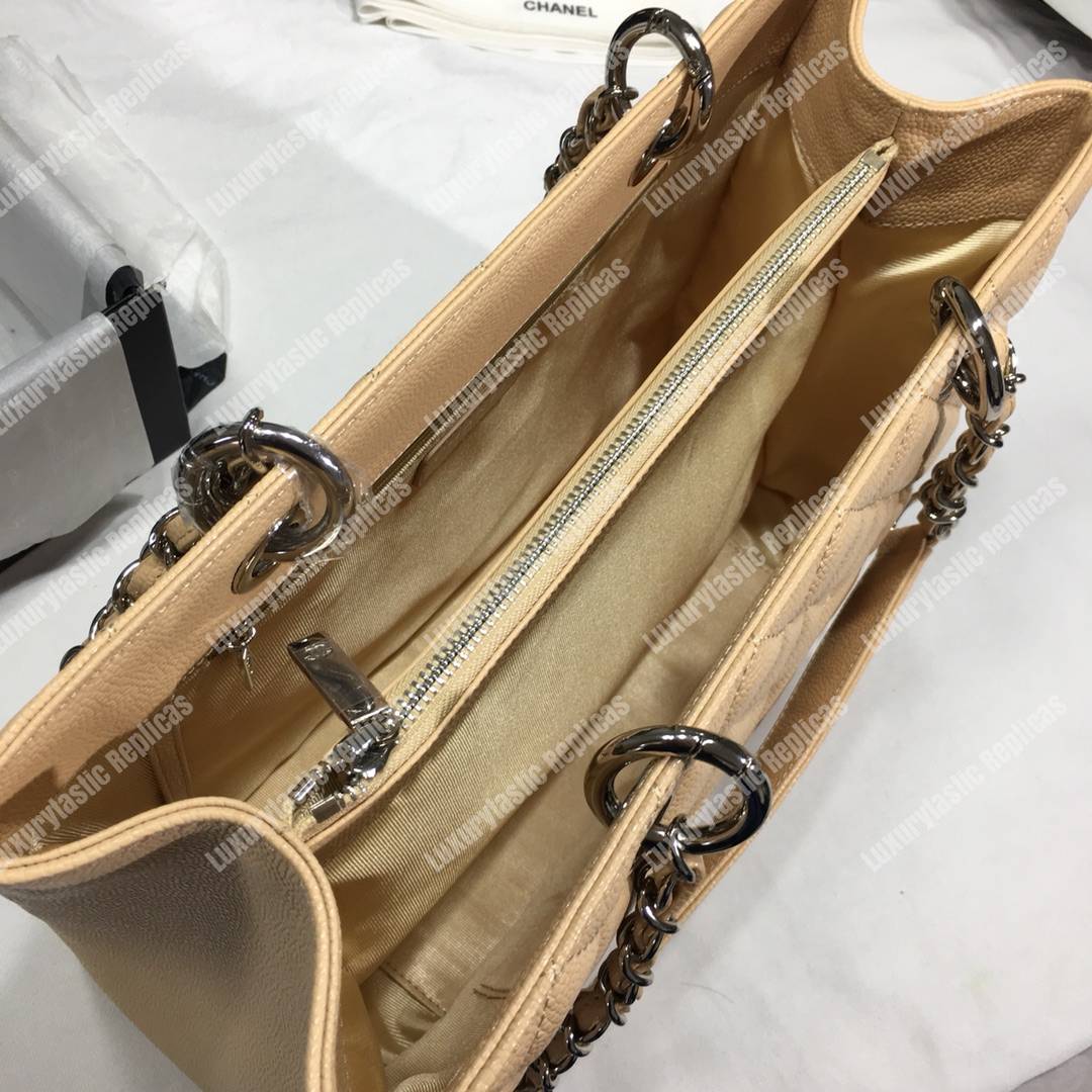 Ch*el large shopping tote beige silver hardware