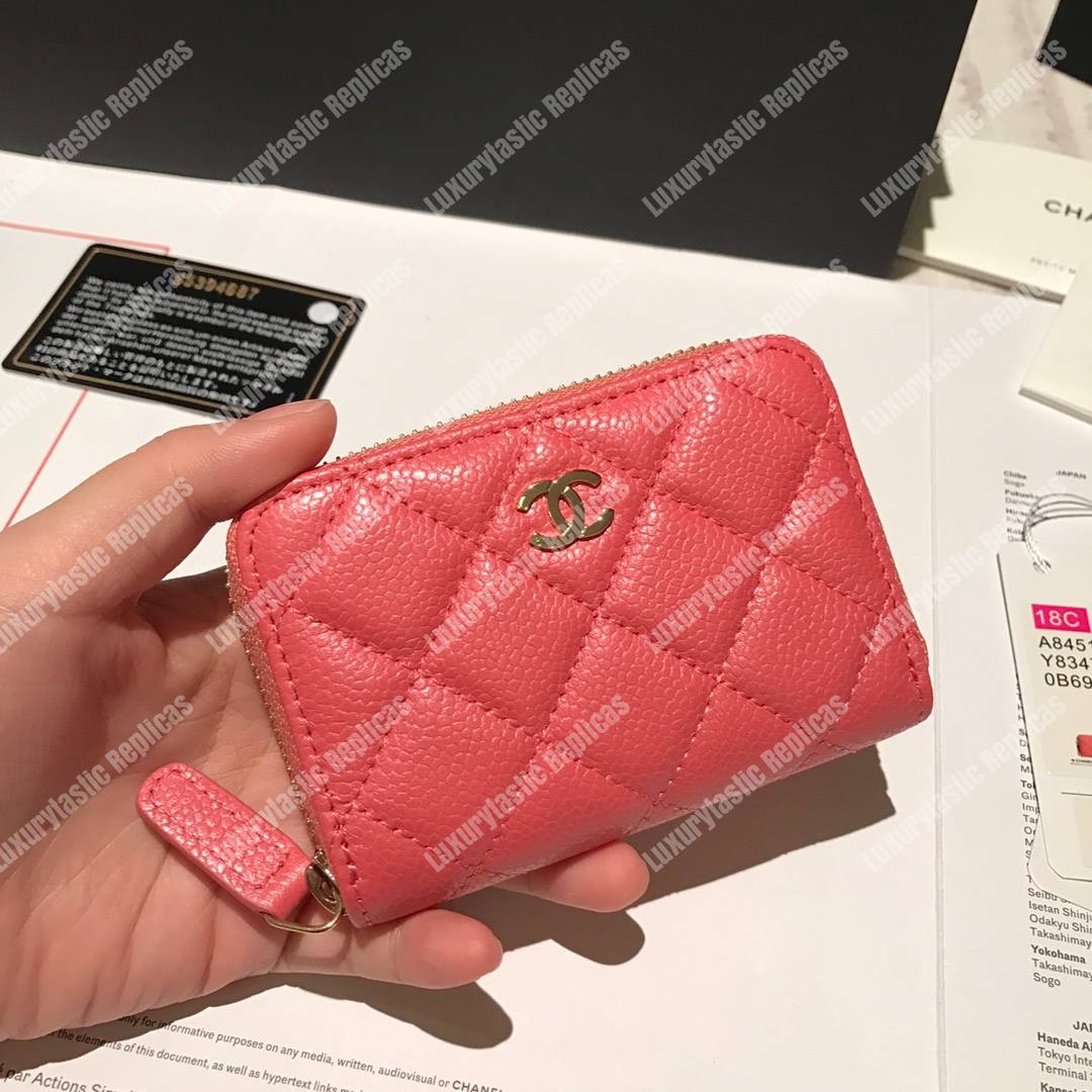 Ch*el classic zipped coin purse pink
