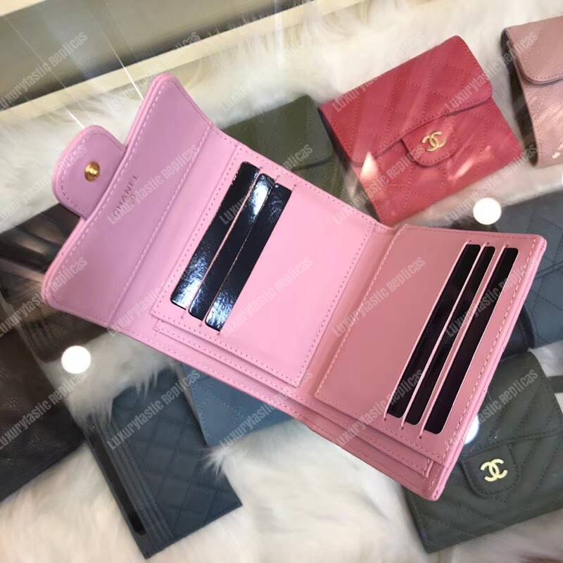 Ch*el classic small flap wallet pink