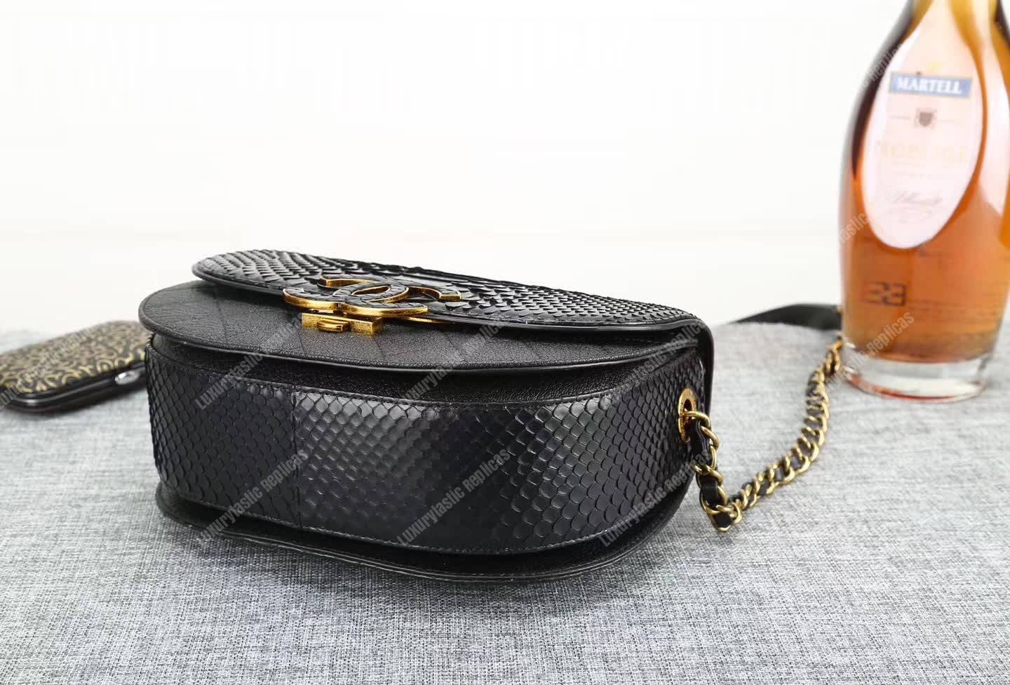 Ch*el medium flap bag with top handle black
