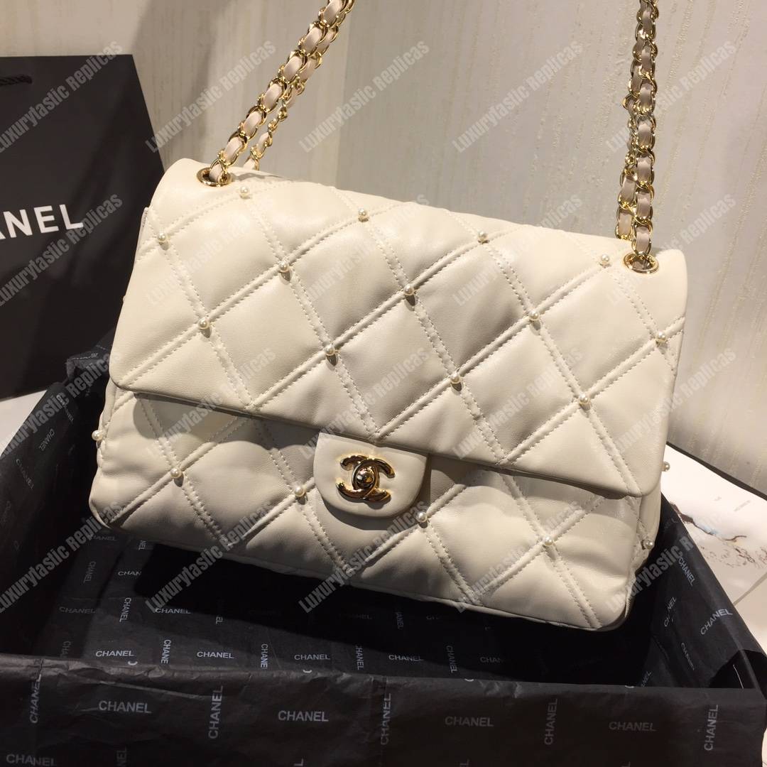 Ch*el flap bag iimitation pearls white