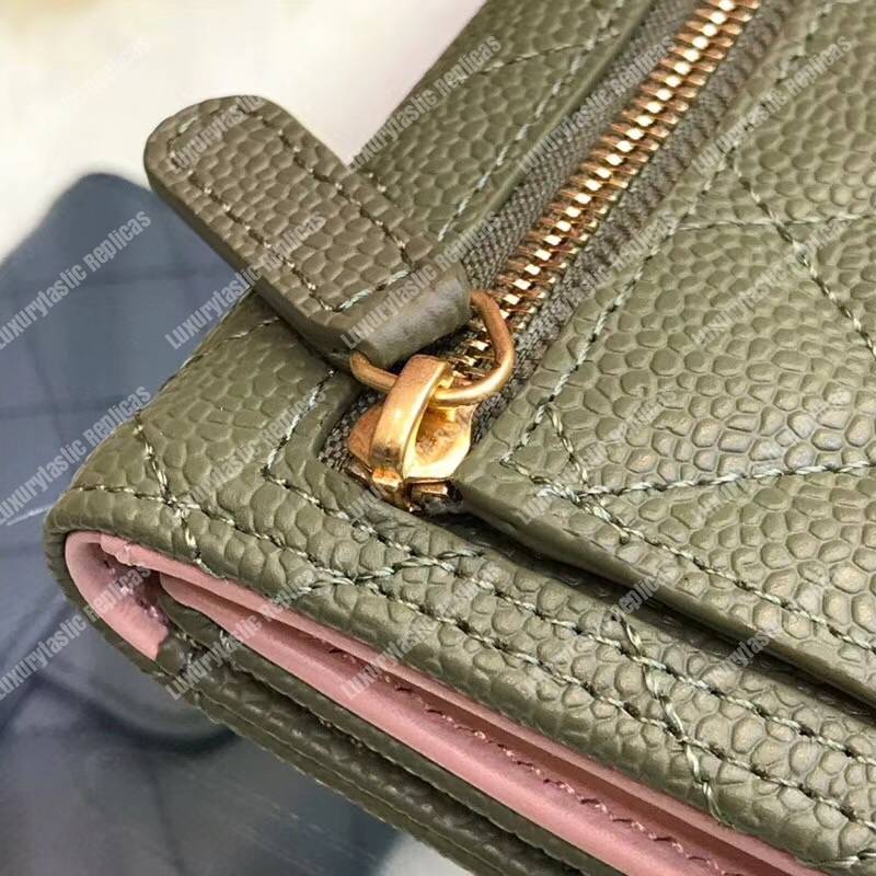 Ch*el classic small flap wallet green