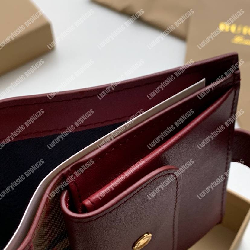 B**rry small vintage check and leather folding wallet crimson