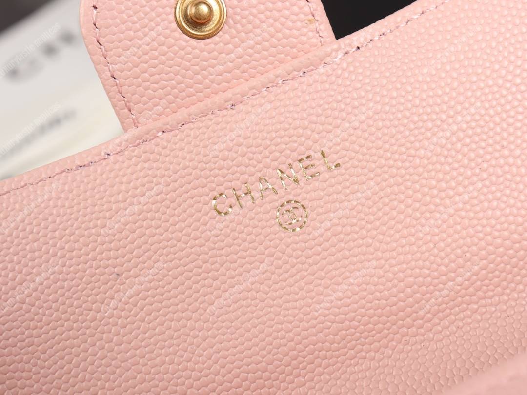 Ch*el classic long flap wallet gold tone pink