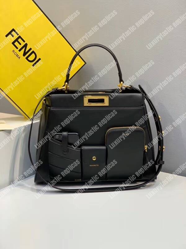 F**di peekaboo iconic medium black leather bag