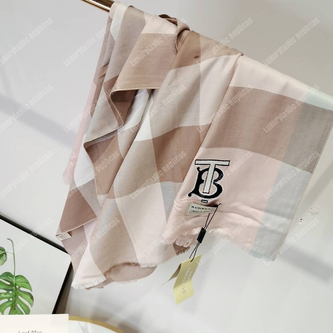 B**rry cashmere silk scarf white alabaster pink tb monogram