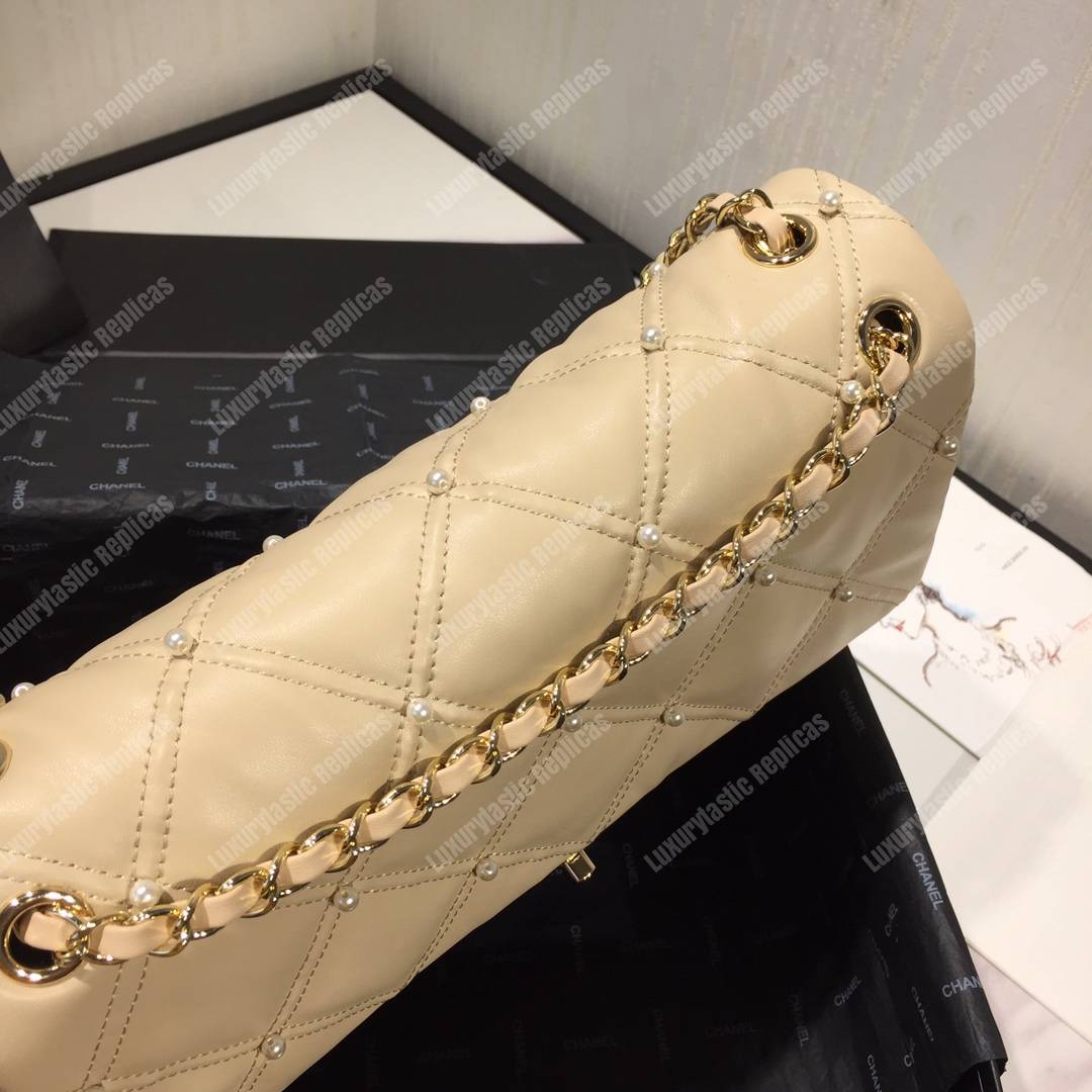 Ch*el flap bag iimitation pearls beige