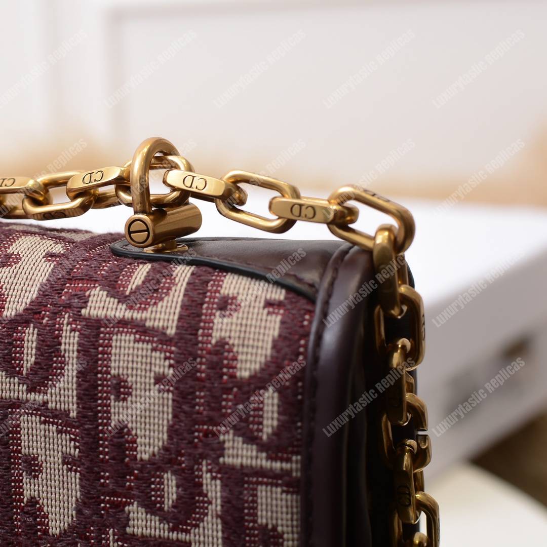 D*or addict flap bag burgundy oblique canvas with chain