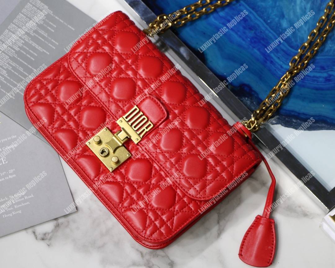 D*or lambskin D*oraddict flap bag red