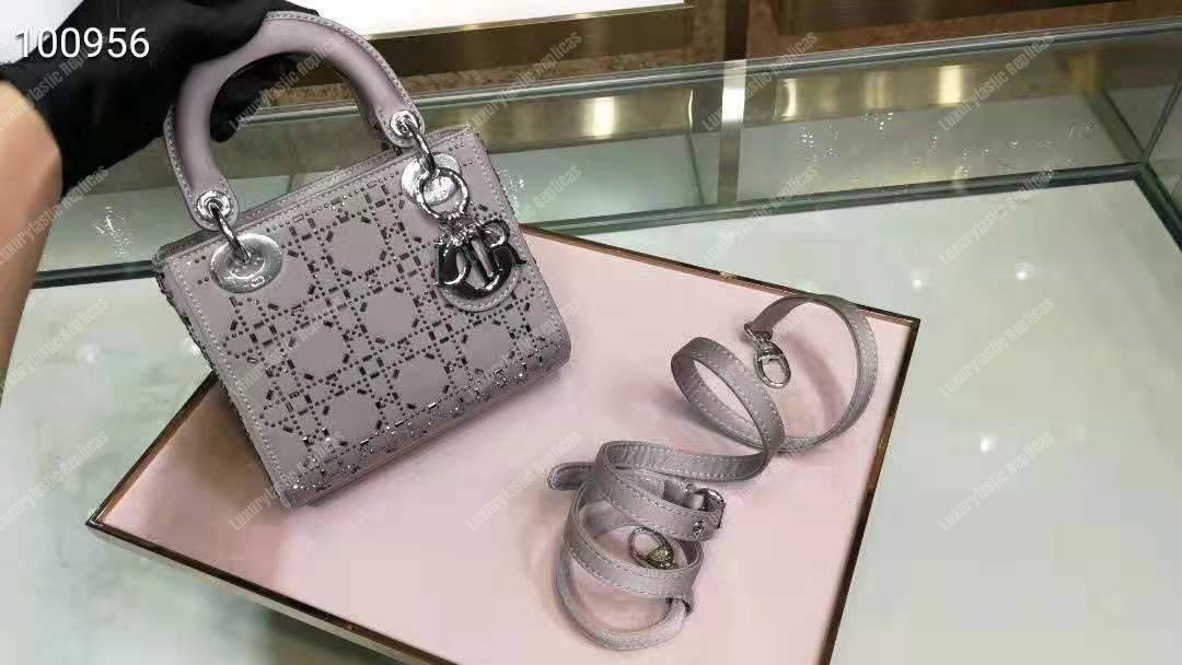 mini lady D*or satin bag gray
