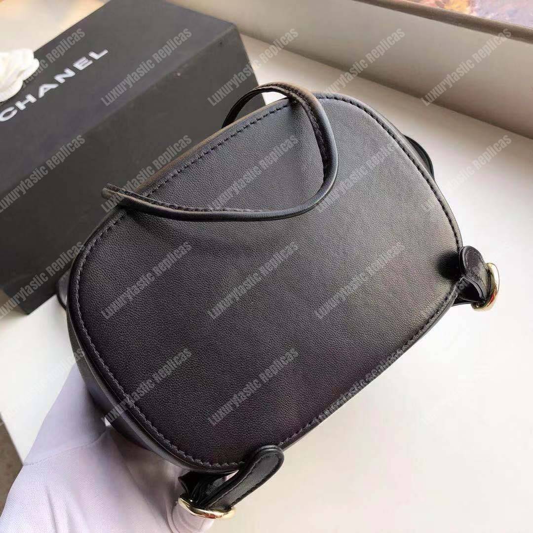 Ch*el lambskin gold-tone metal backpack black