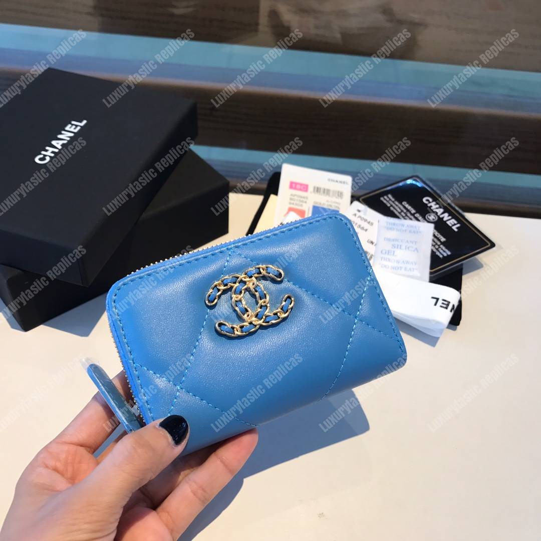 Ch*el 19 zipped coin purse blue