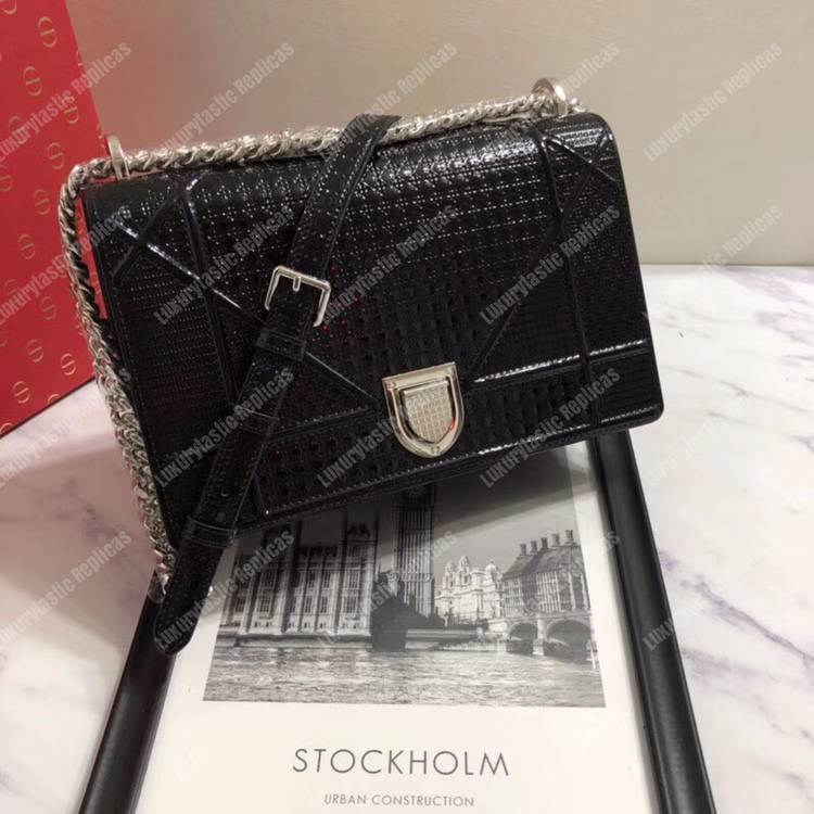 D*orama black-toned metallic calfskin flap bag