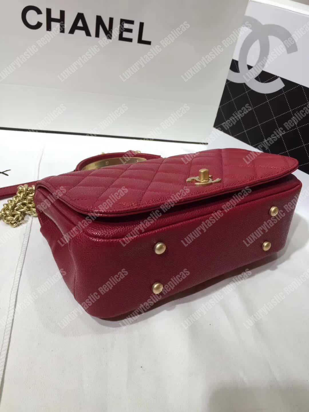 Ch*el small flap bag with top handle red