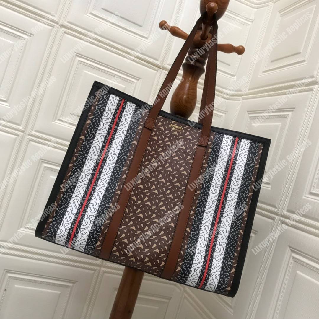 B**rry small monogram stripe e-canvas tote bag brown