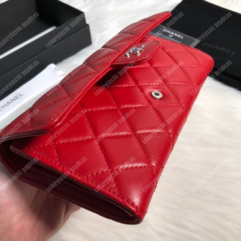 Ch*el classic long flap wallet lambskin leather red