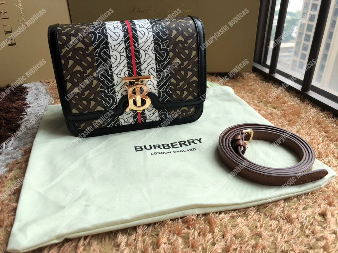 B**rry small monogram stripe e-canvas tb bag bridle brown
