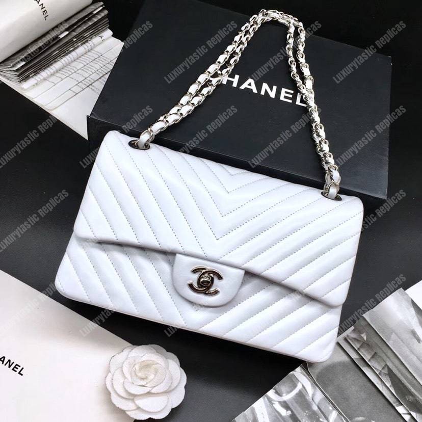 Ch*el classic medium handbag white