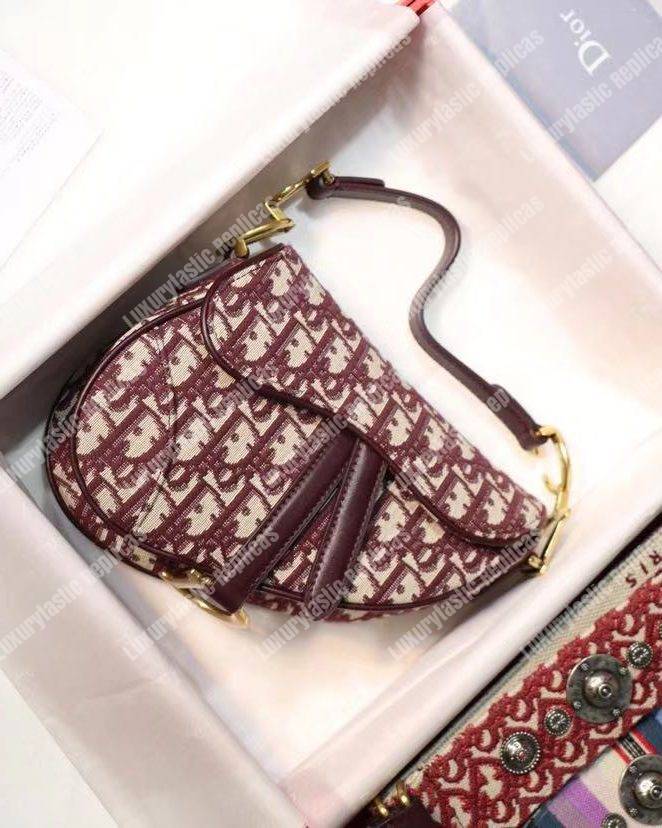 mini D*or burgundy oblique saddle bag