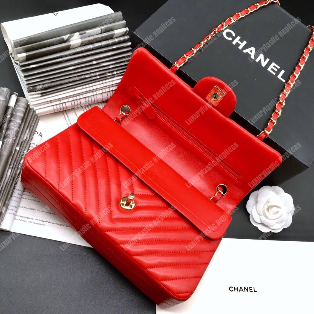 Ch*el classic medium handbag red