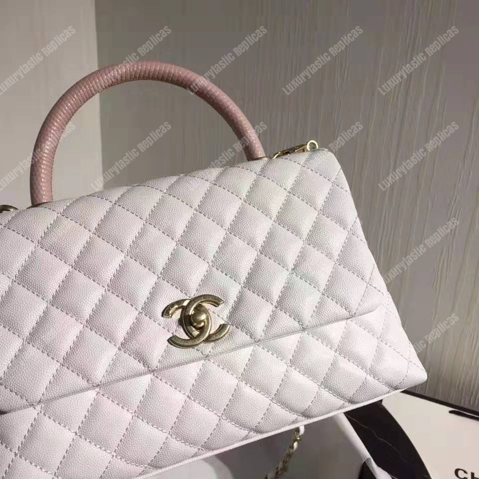 Ch*el flap bag with top handle white