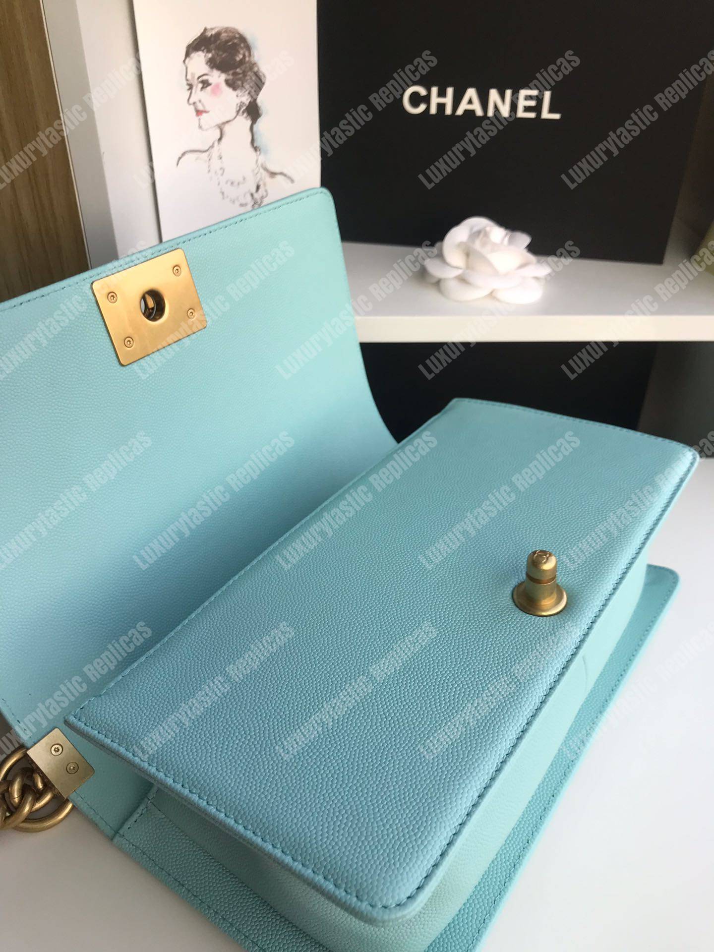 Ch*el boy medium handbag sky blue