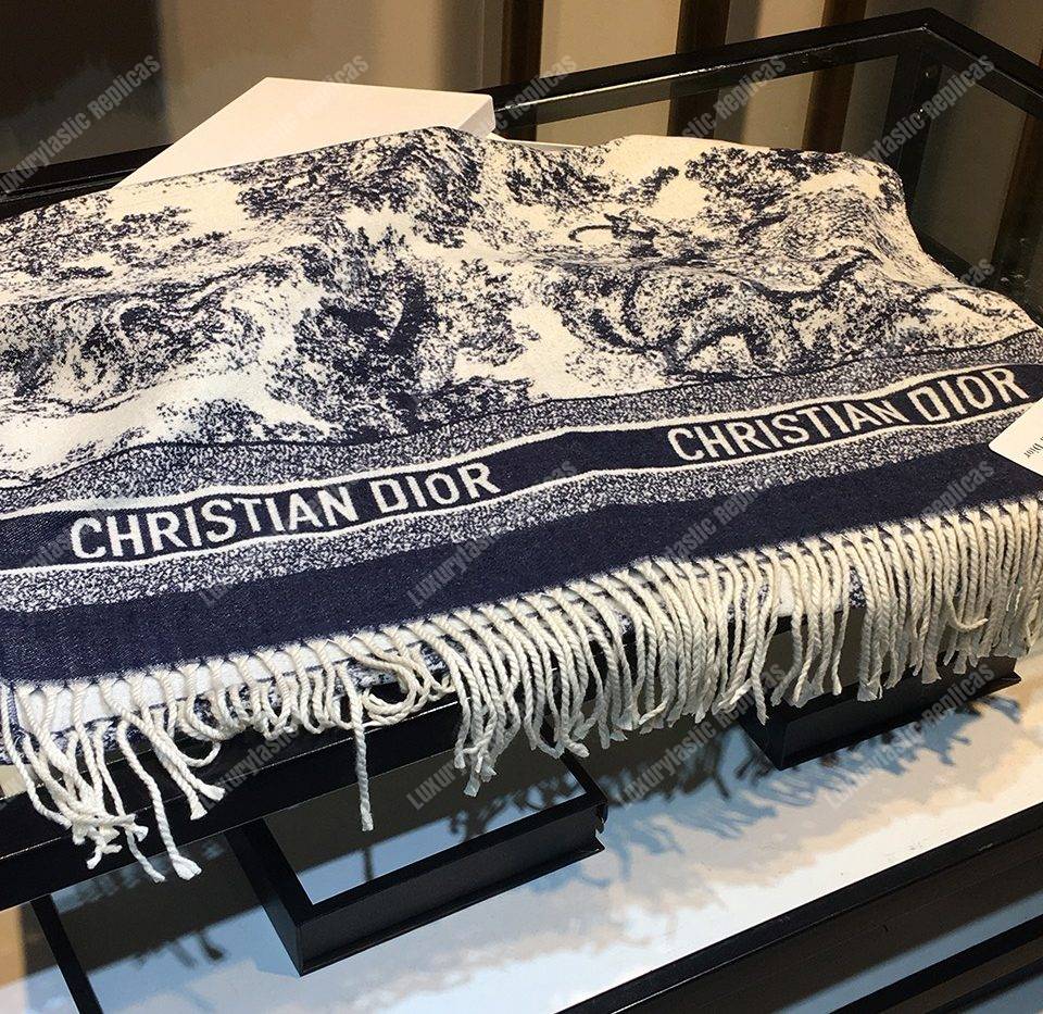 CD Toile de Jouy Stole Blue Cashmere & Wool