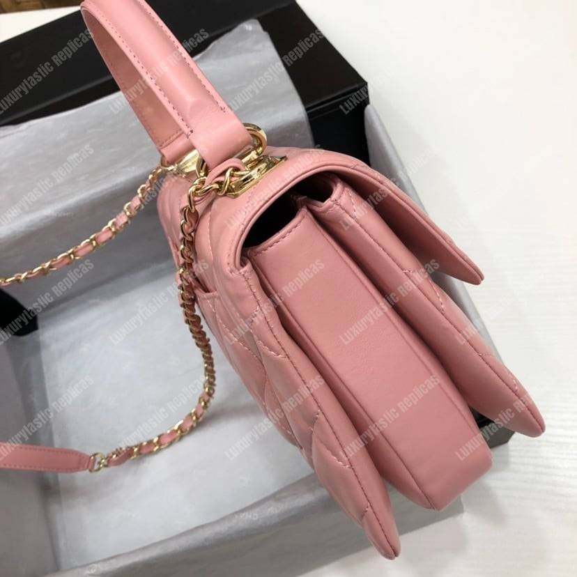 Ch*el small flap bag with top handle pink-gold