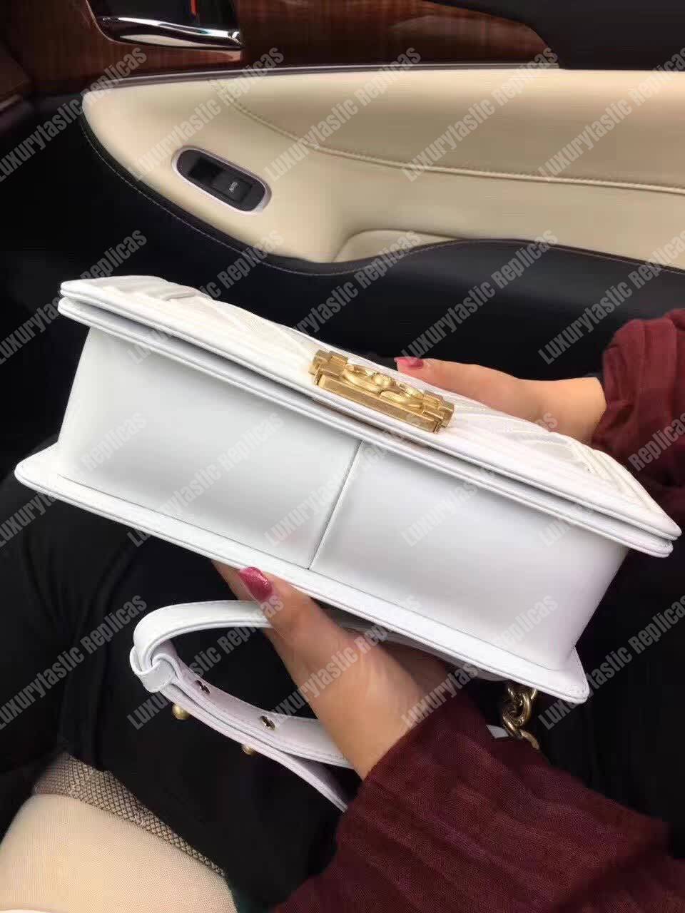 Ch*el medium boy flap bag white