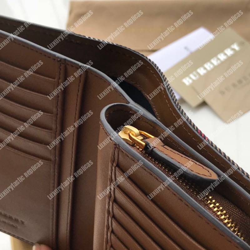 B**rry house check and leather wallet brown