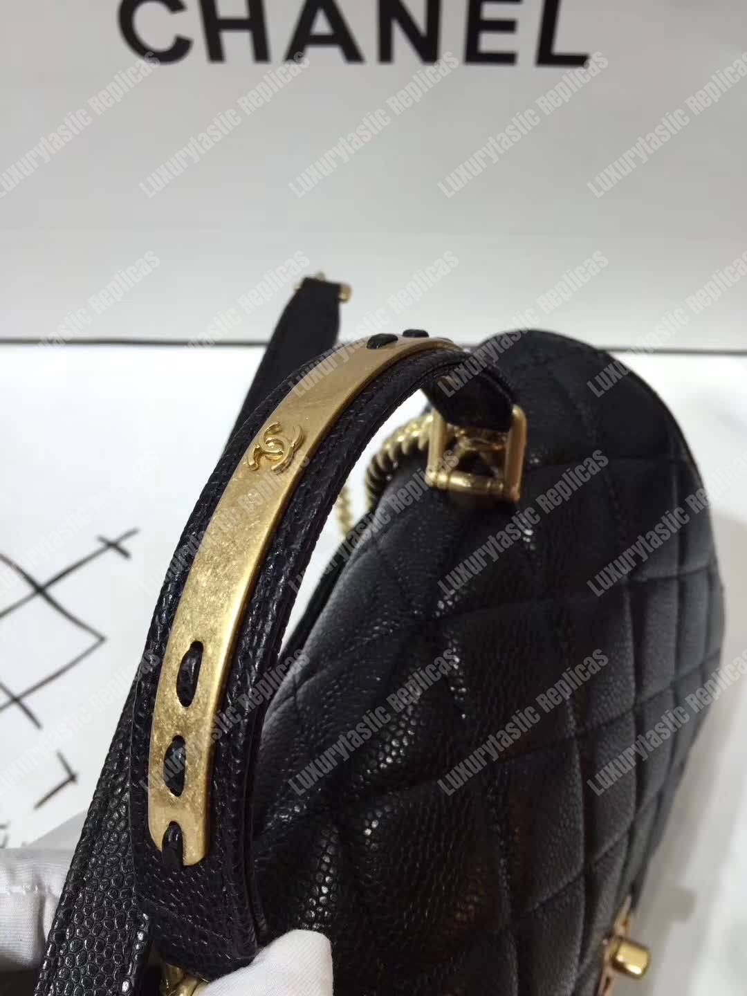Ch*el small flap bag with top handle black