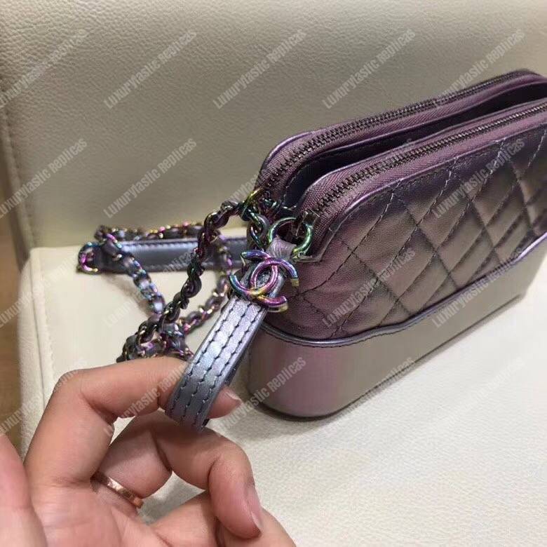 Ch*el clutch with chain purple metallic