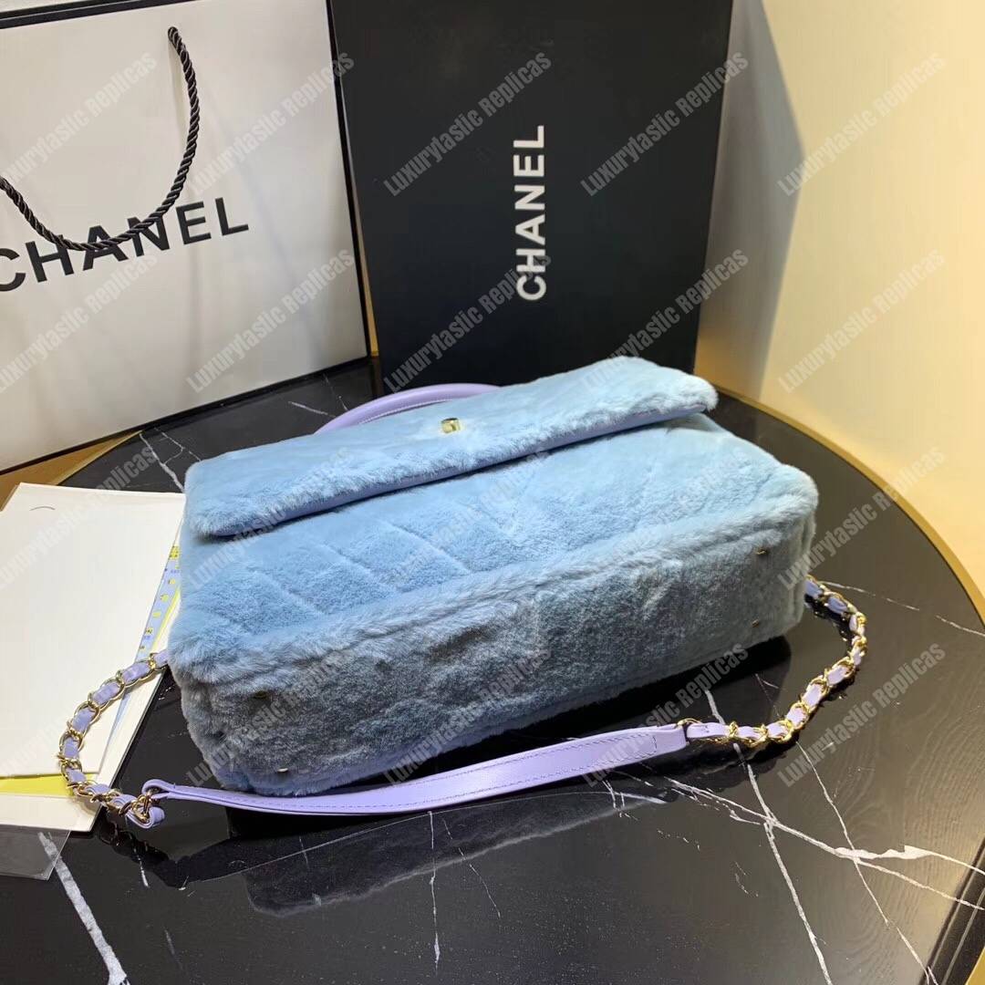 Ch*el flap bag with top handle sky blue