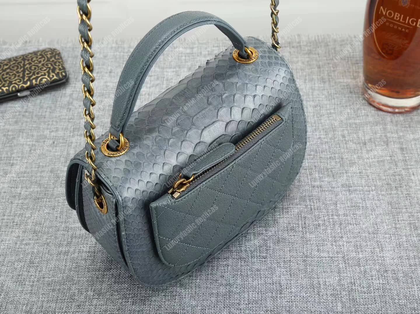 Ch*el medium flap bag with top handle grey