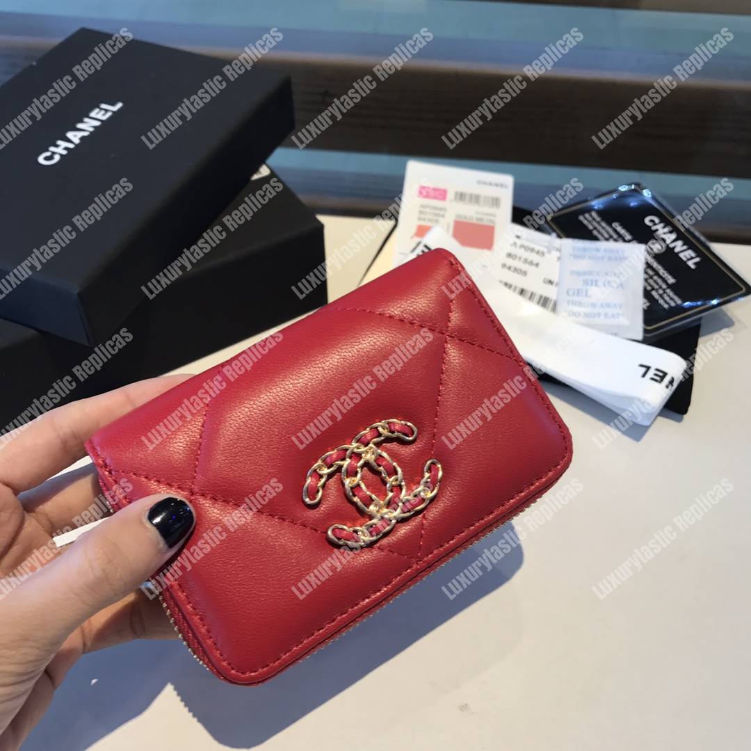 Ch*el 19 zipped coin purse scarlet