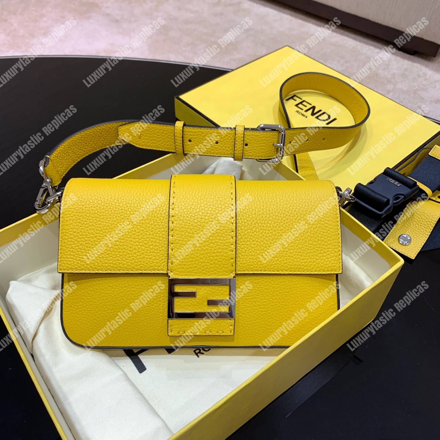 F**di baguette yellow leather bag