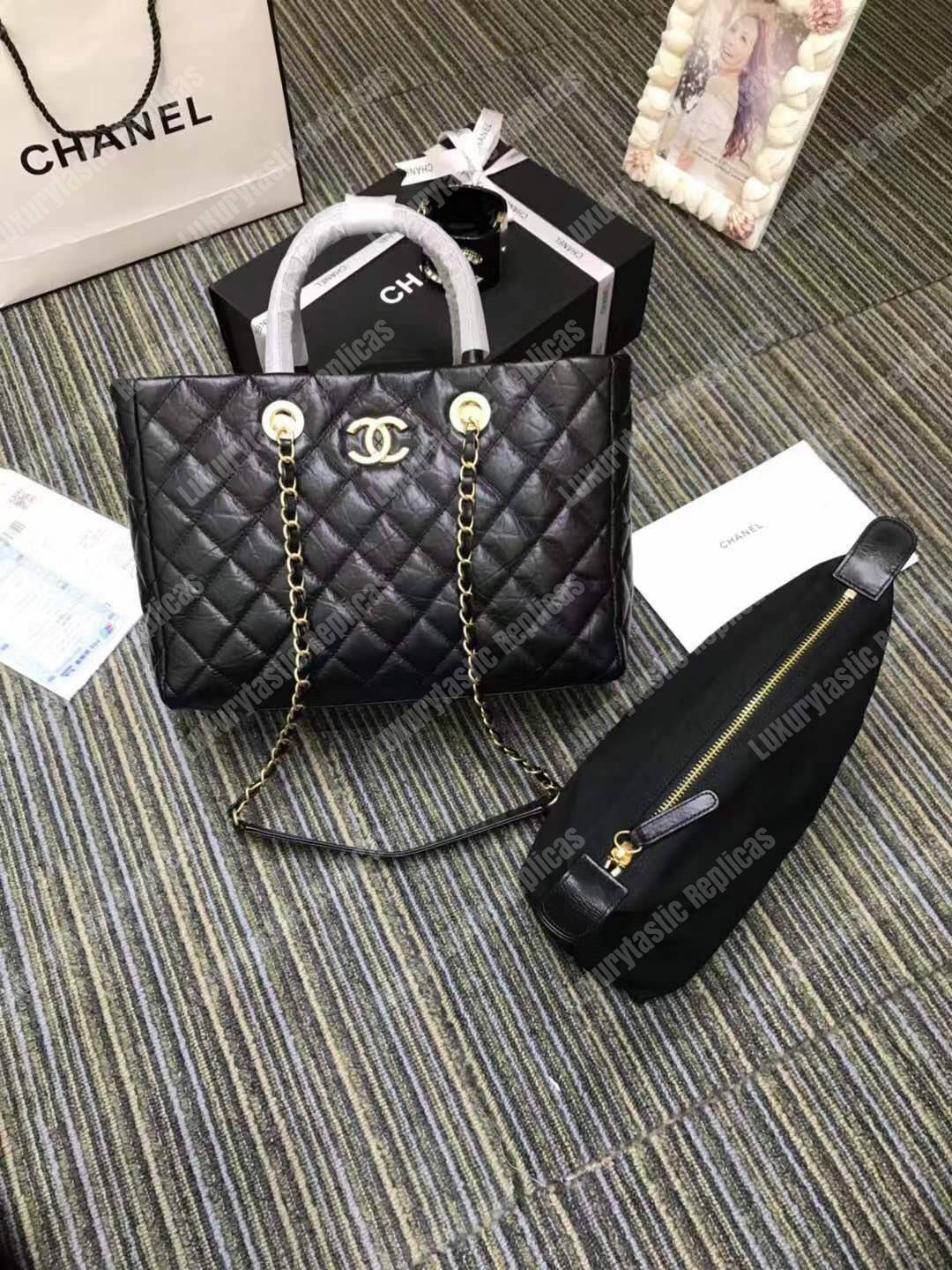 Ch*el large shopping bag black (30cm)
