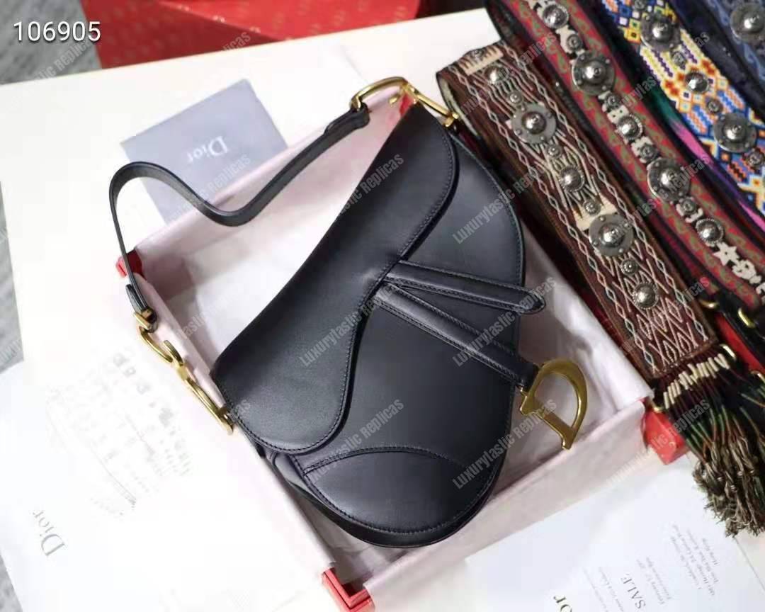 D*or mini saddle bag in black calfskin