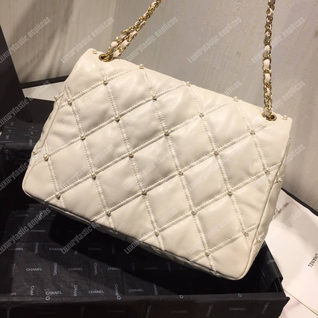 Ch*el flap bag iimitation pearls white