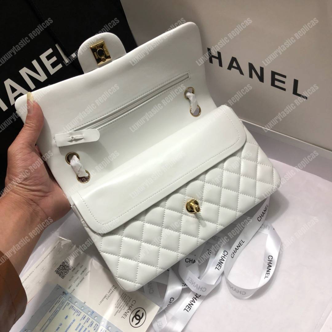 Ch*el medium classic handbag white