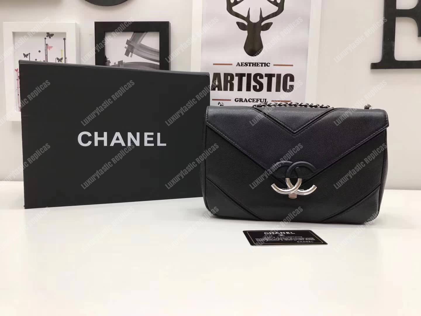 Ch*el medium flap bag black
