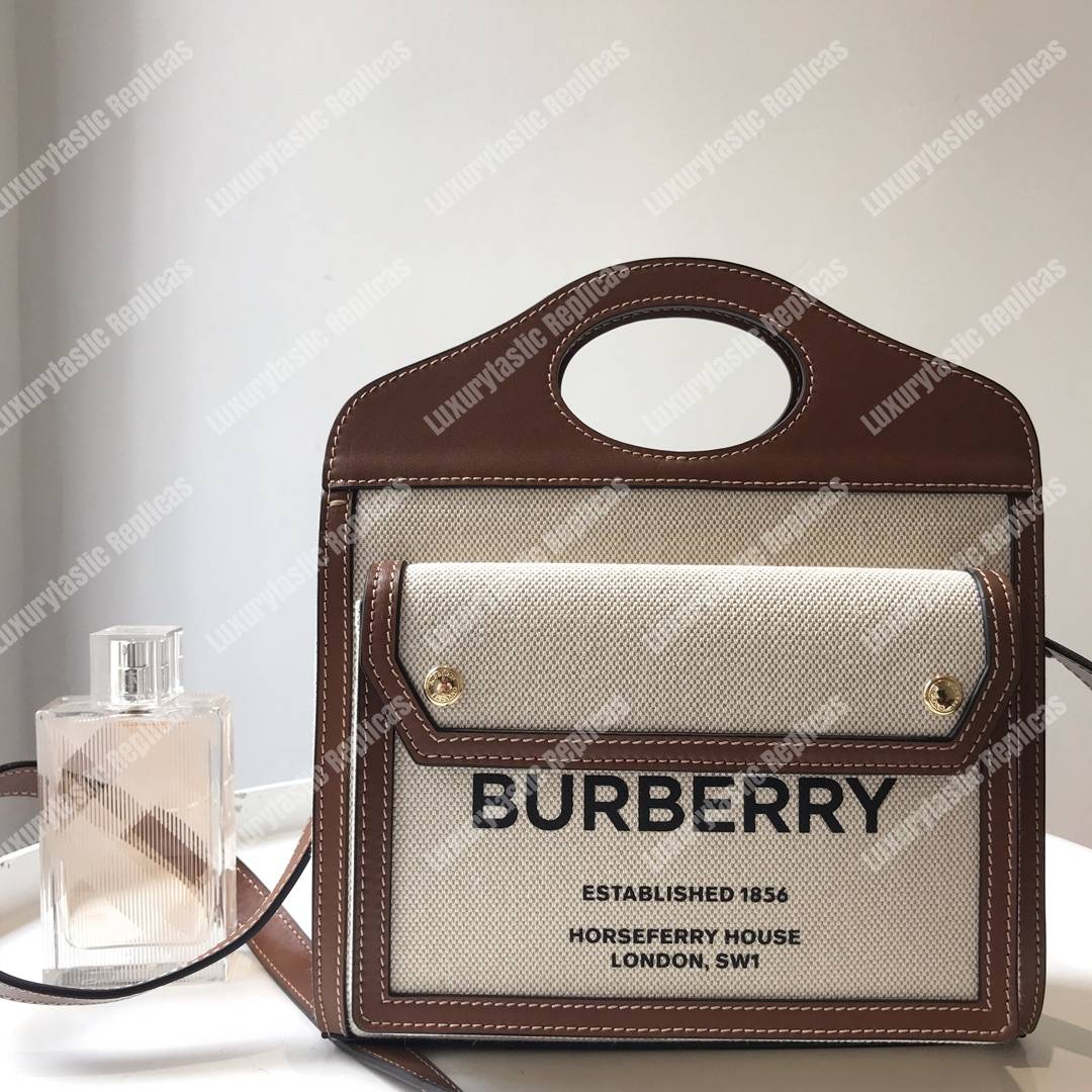 B**rry mini two-tone canvas and leather pocket bag brown