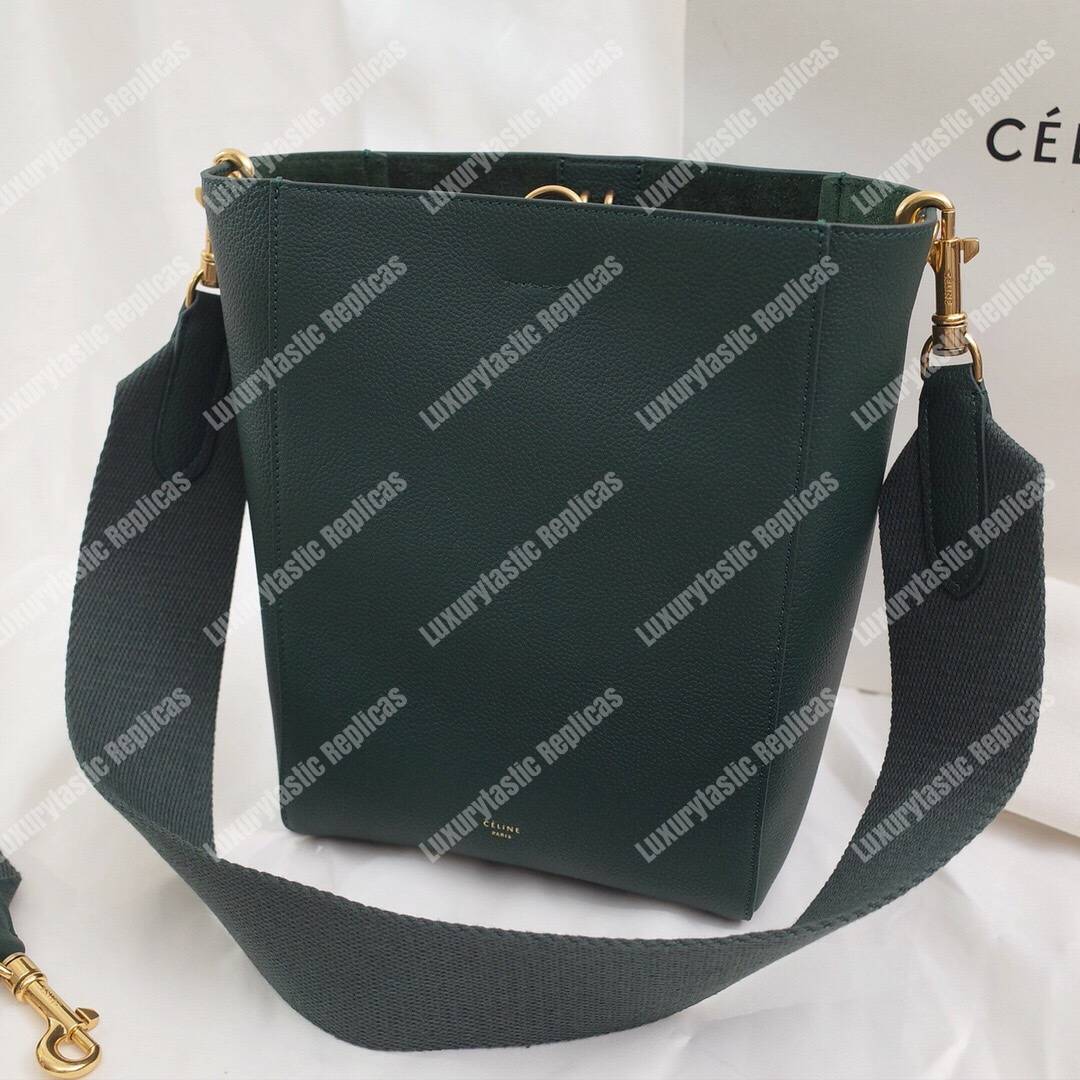 Ce**e sangle small bucket bag in soft grained calfskin amazone