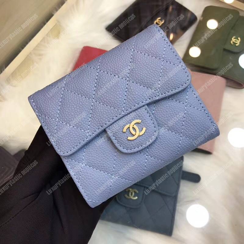 Ch*el classic small flap wallet blue