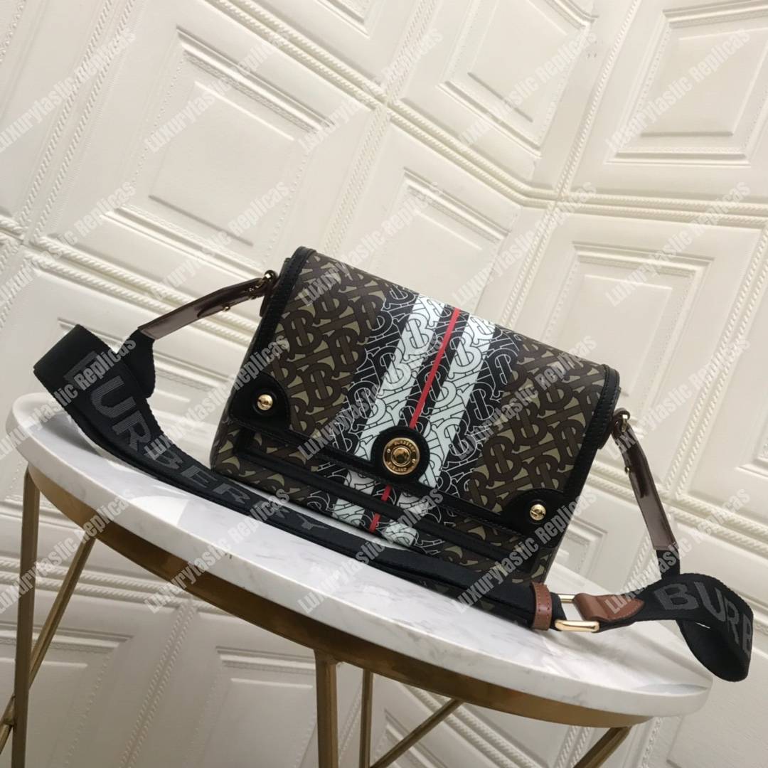 B**rry monogram stripe e-canvas note crossbody bag bridle brown