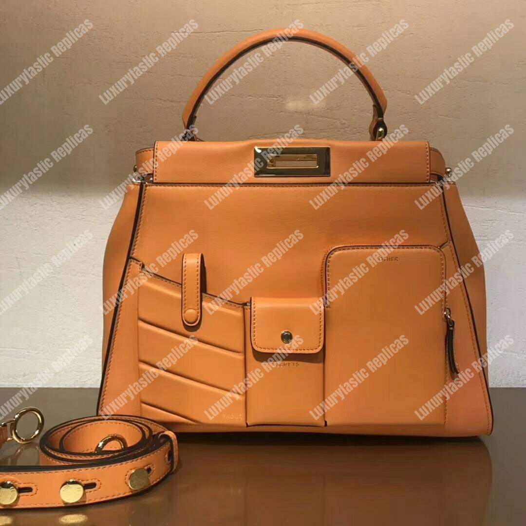 F**di peekaboo iconic medium orange leather bag