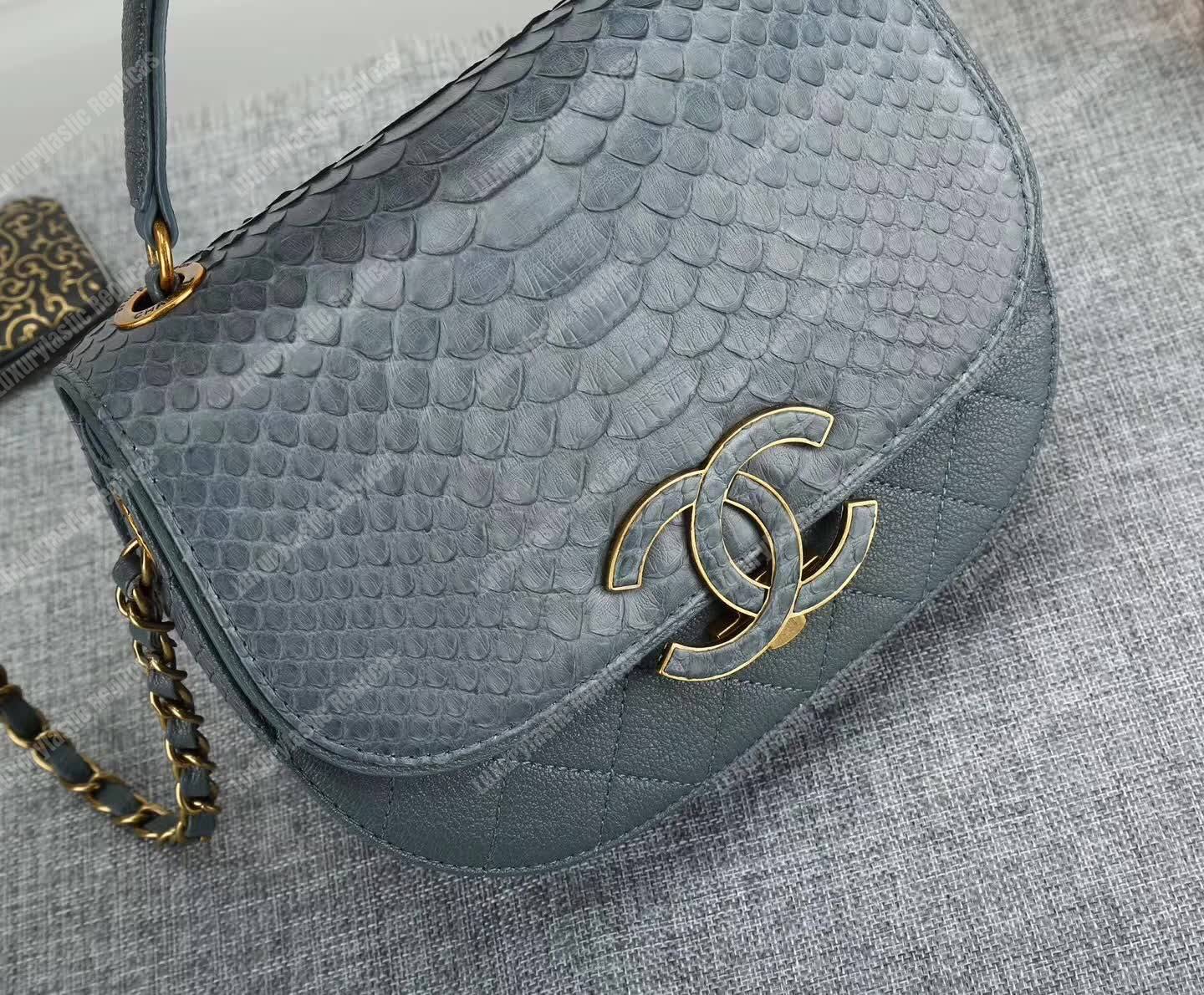 Ch*el medium flap bag with top handle grey