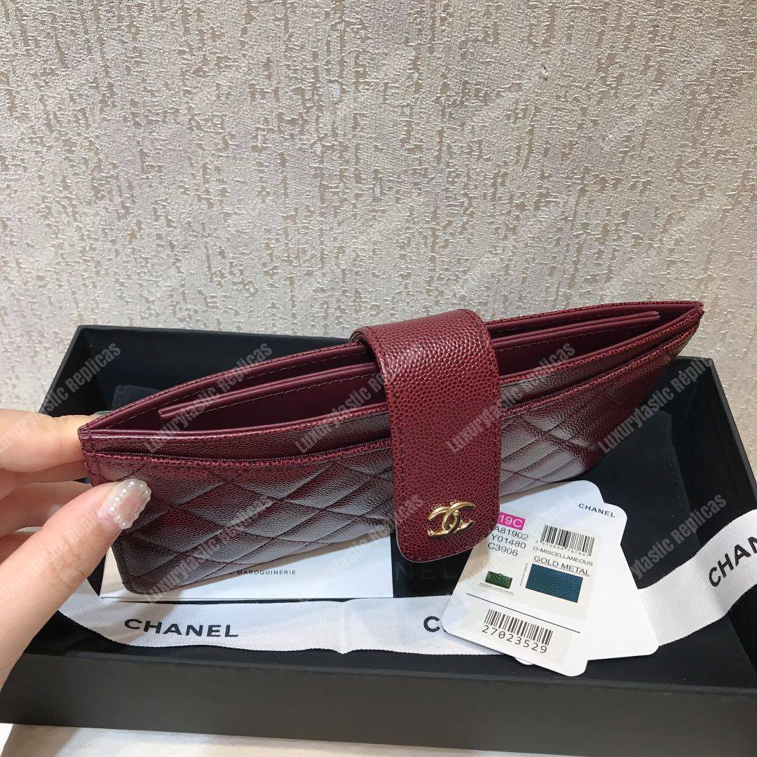 Ch*el classic pouch caviar leather burgundy
