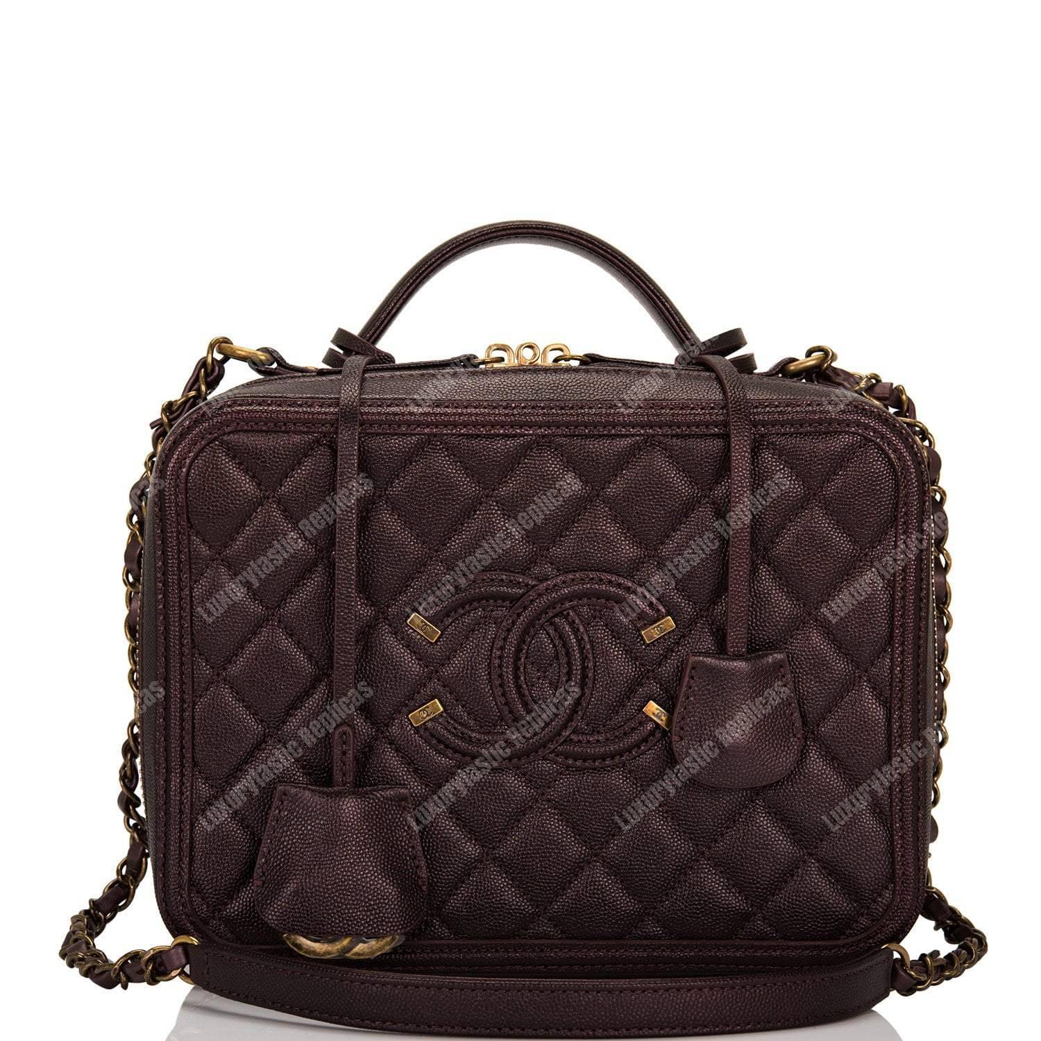 Ch*el large vanity case burgundy