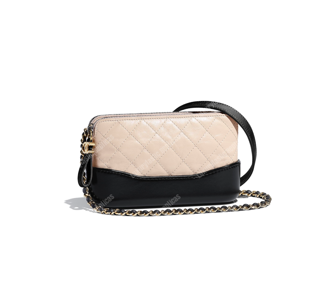 Ch*el clutch with chain beige and black